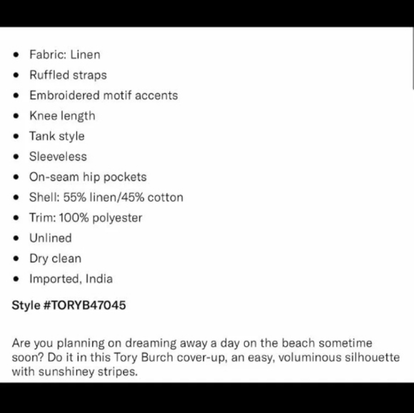 🆕️Tory Burch "Embroidered Ruffle Sleeveless dress" Linen mini - Picture 3 of 14